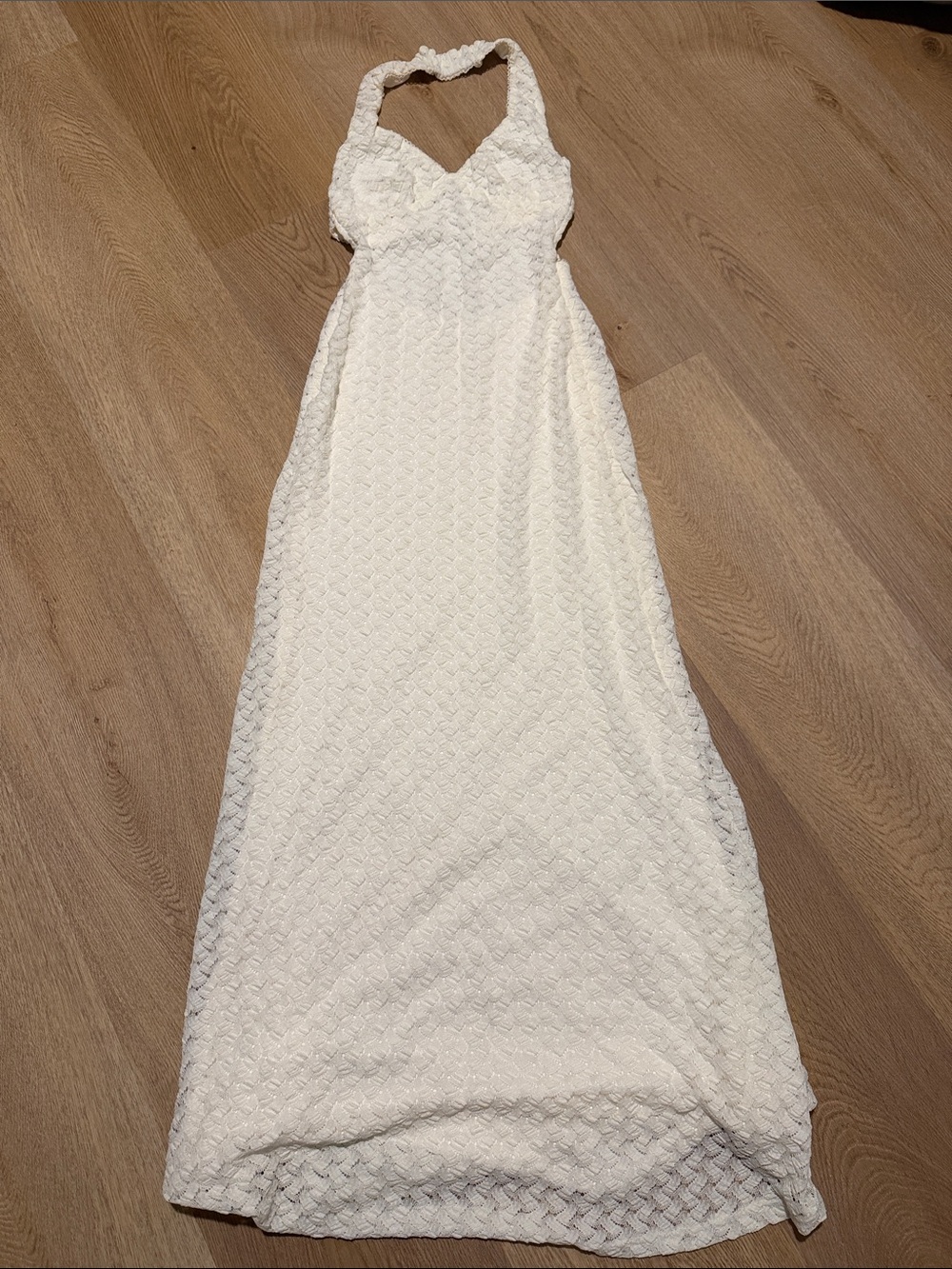 Women's Cream Halter Maxi Dress with Textured Knit